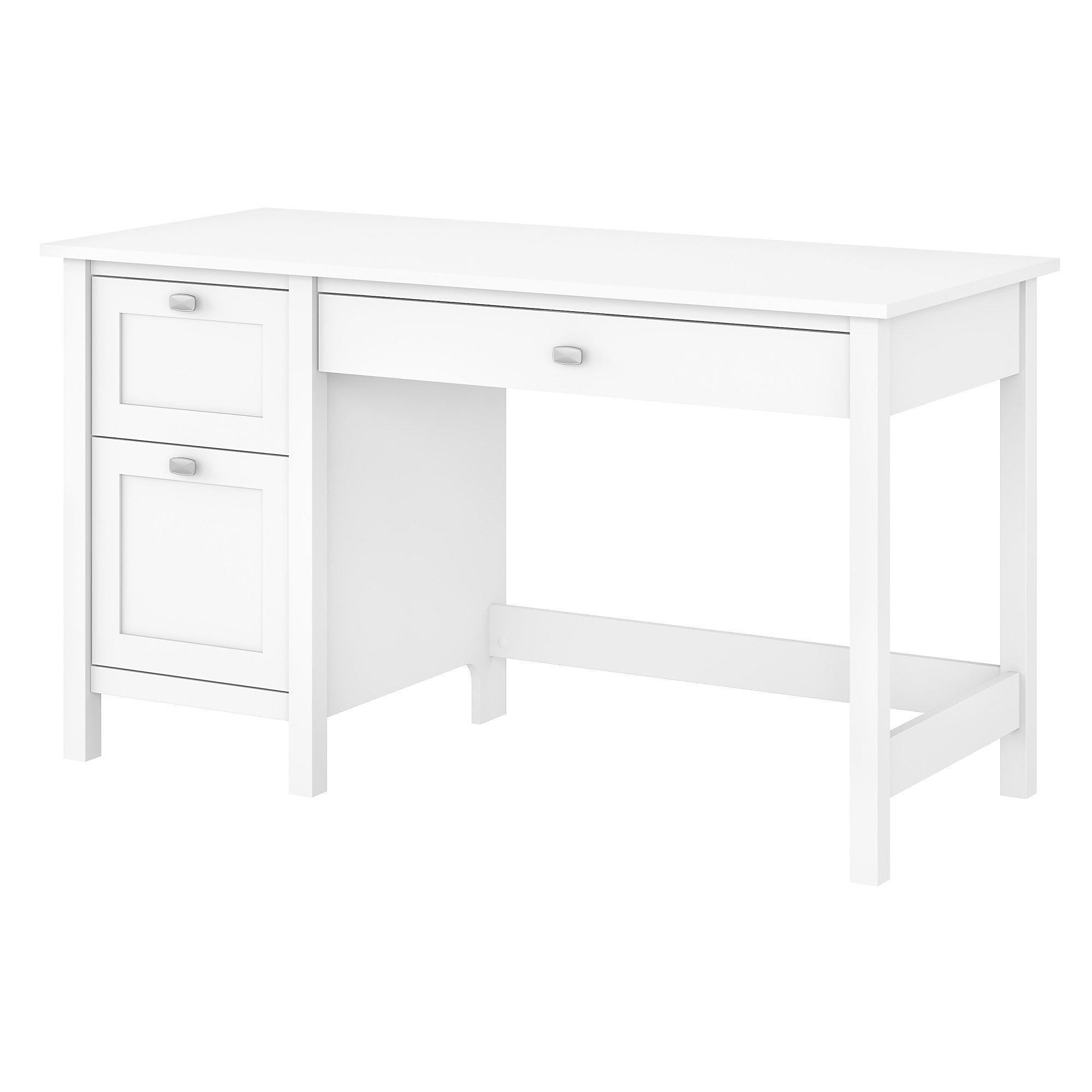 Pure White Transitional Wood Desk with Drawers and Keyboard Tray