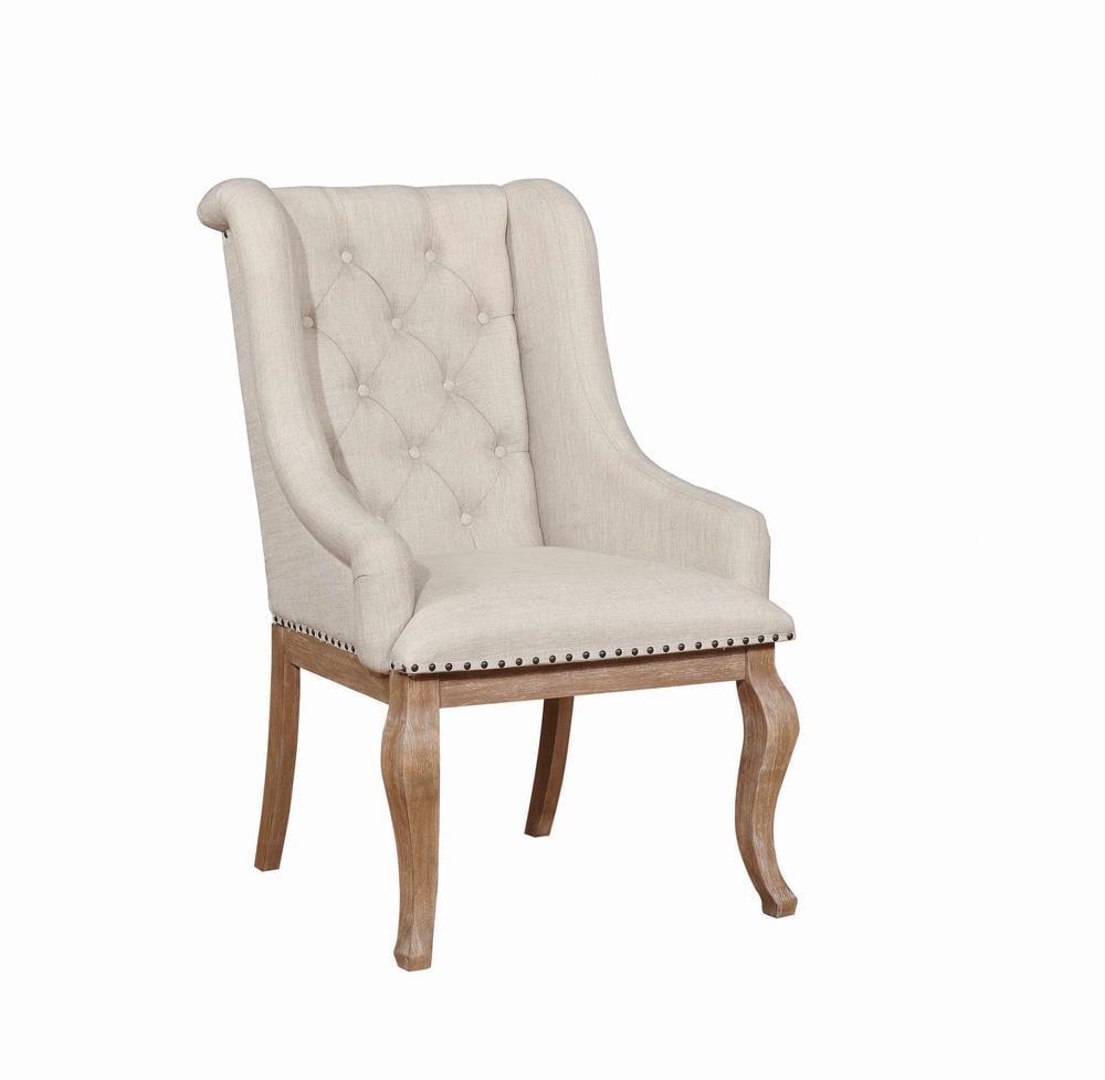 Cream Upholstered Arm Chair with Barley Brown Wooden Legs