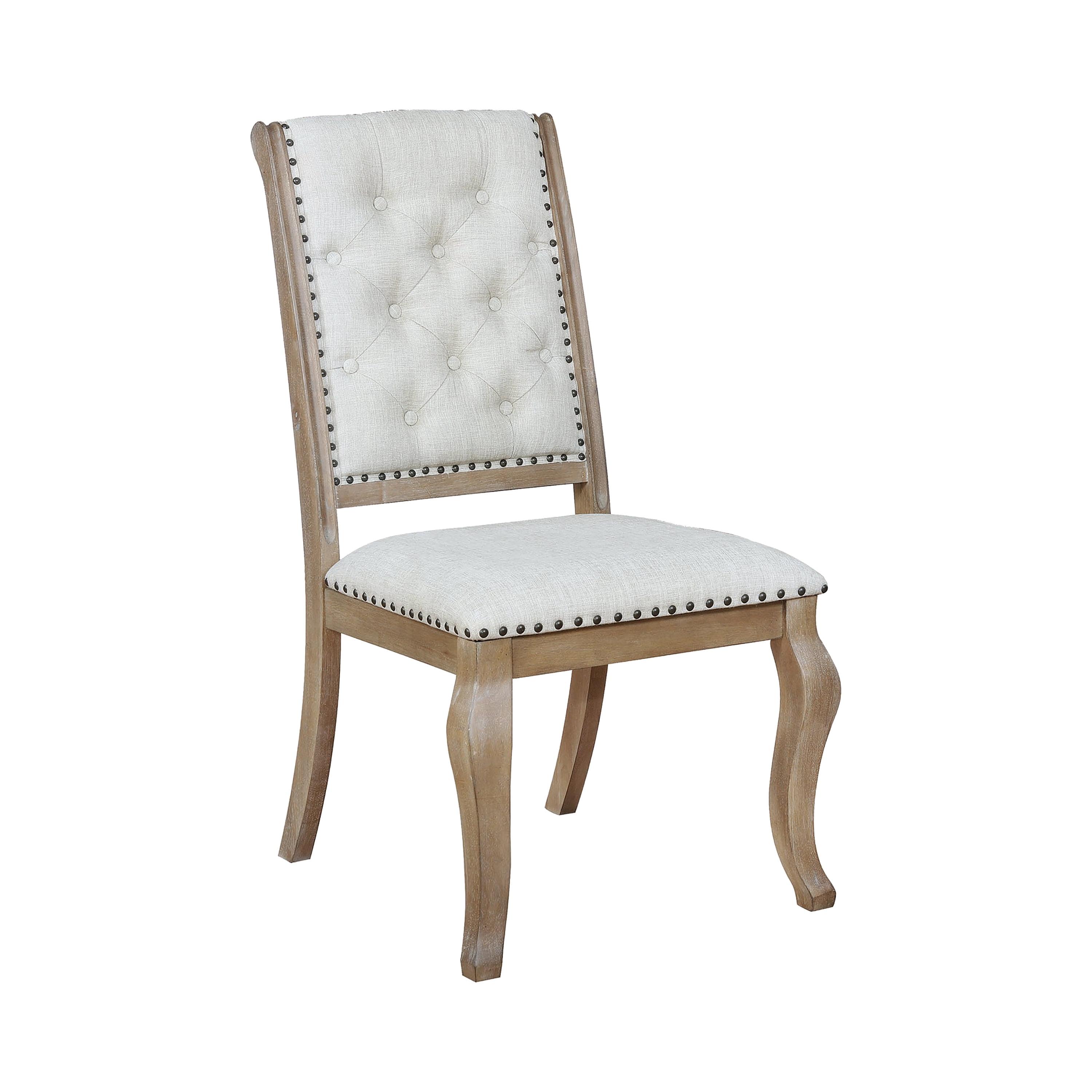 Cream Upholstered Tufted Side Chair with Light Brown Wood Frame