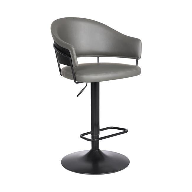 Gray Faux Leather Adjustable Swivel Barstool with Black Metal Base