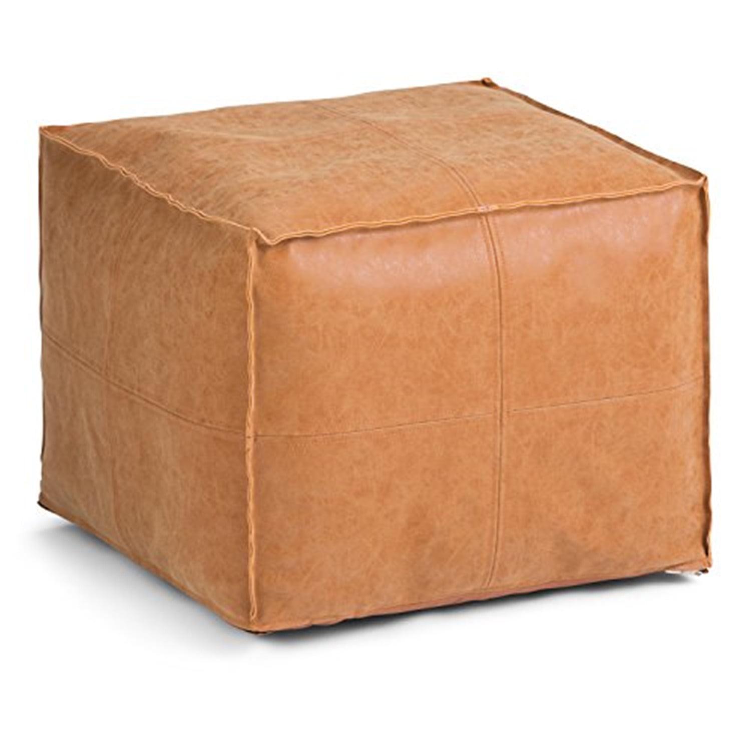 Brody Distressed Brown Faux Leather Square Pouf