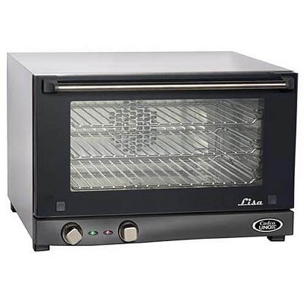 Cadco OV-013 Compact Half Size Convection Oven with Manual Controls, 120-Volt/1450-Watt, Stainless/Black