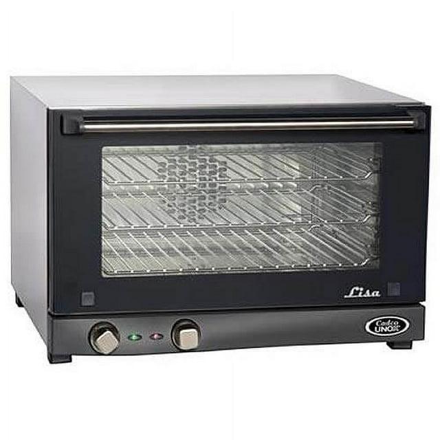 Cadco OV-013 Compact Half Size Convection Oven with Manual Controls, 120-Volt/1450-Watt, Stainless/Black