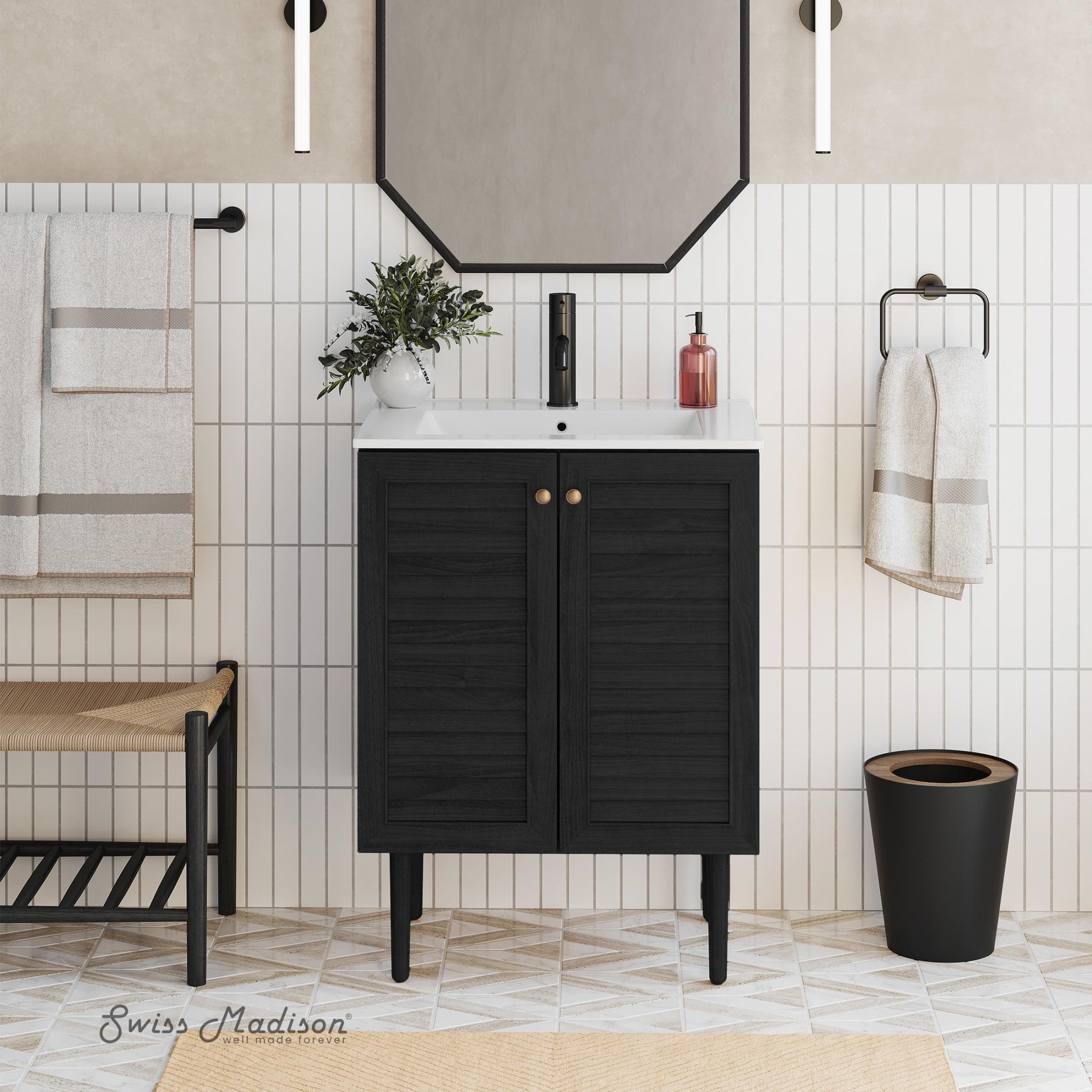 Bron 24" Black Oak Freestanding Bathroom Vanity with White Sink Top