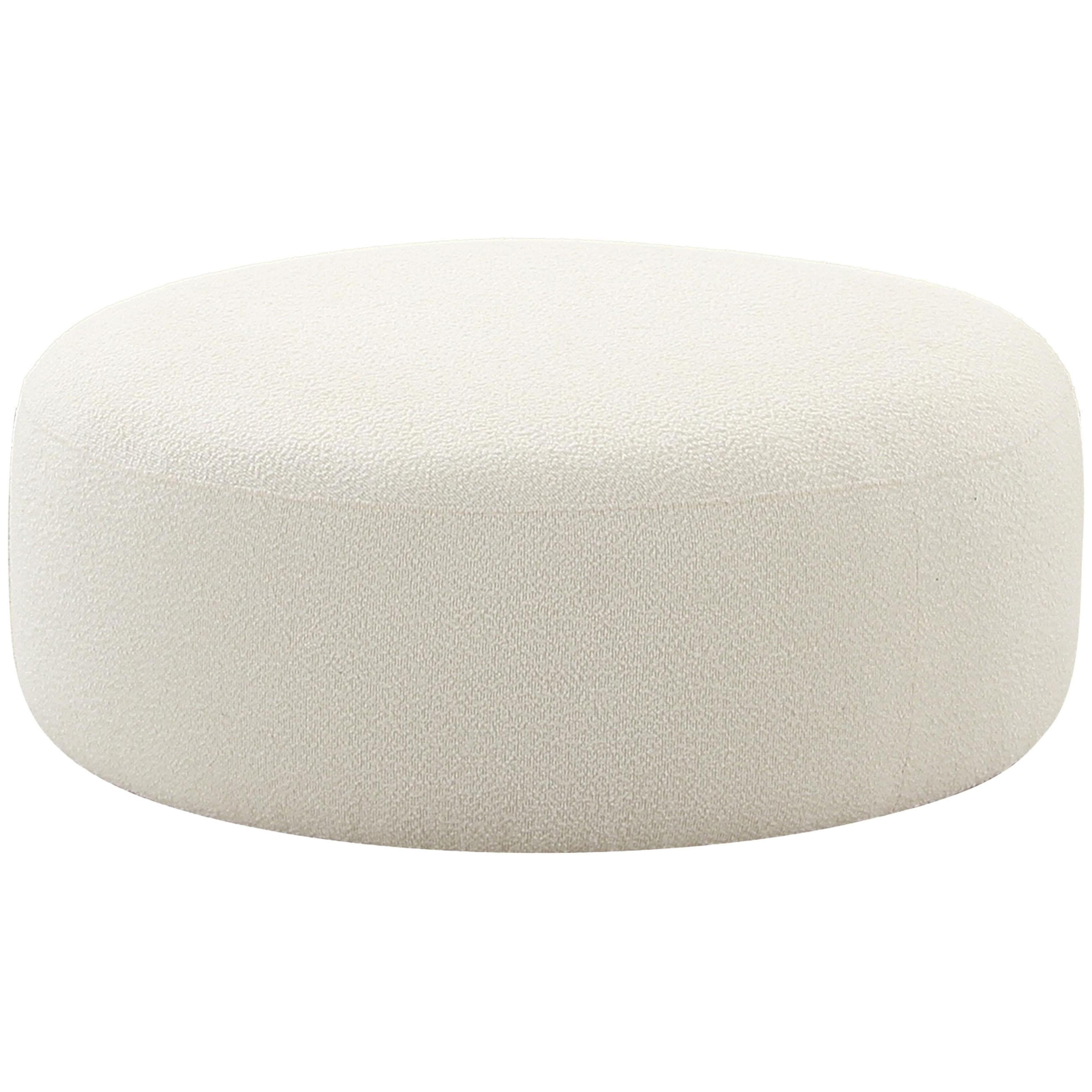 Broohah Cream Boucle Round Ottoman