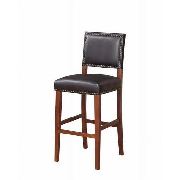 29" Brook Padded Back and Seat Faux Leather Barstool Hardwood/Black - Linon