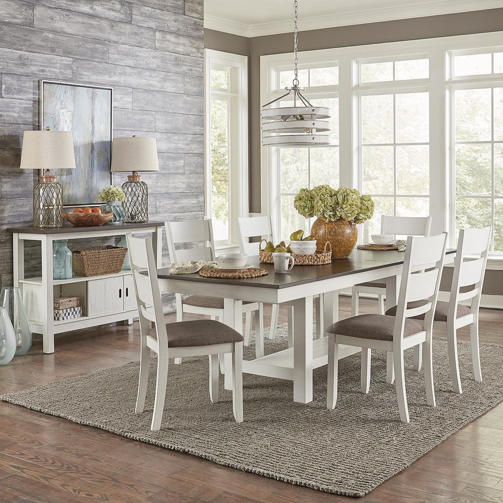 White and Gray Veneer 7-Piece Rectangular Trestle Dining Set