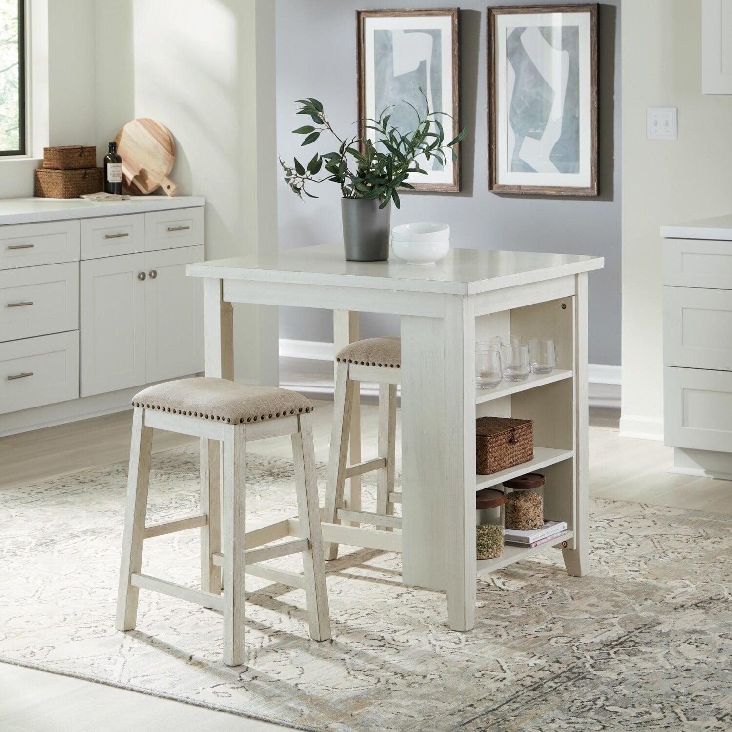 White 3-Piece Counter Set with Storage Shelves