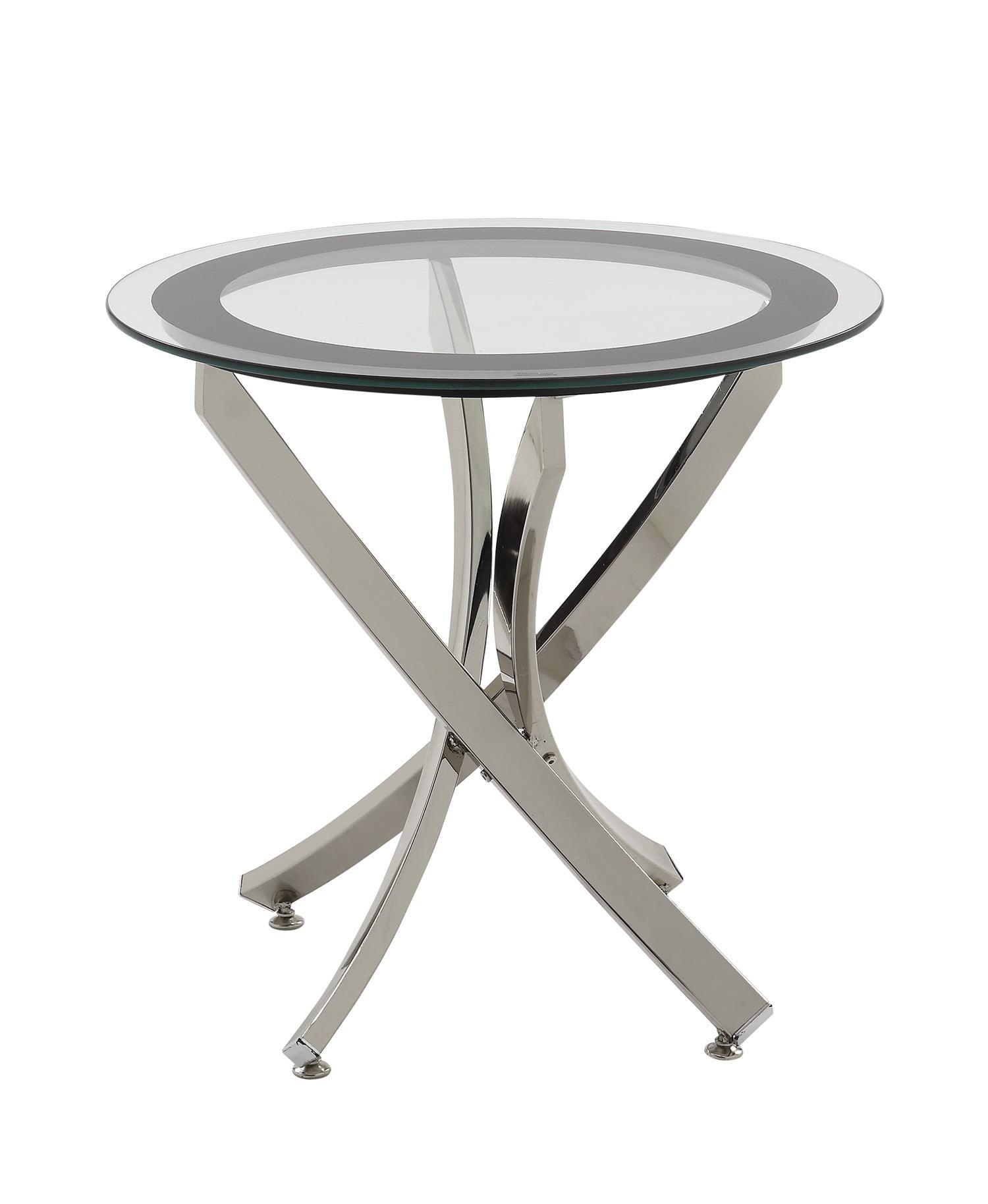 Contemporary Chrome and Black Round Glass Top End Table