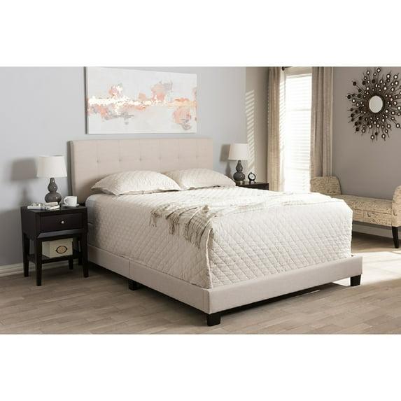 Full Brookfield Modern and Contemporary Fabric Upholstered Grid Tufting Bed Beige - Baxton Studio: MDF Frame, Polyester Fill, Requires Box Spring