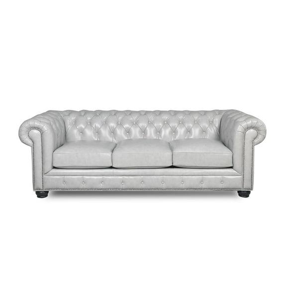 Brookfield Traditional Leather  Chesterfield Sofa With Nailhead Trim In Gray