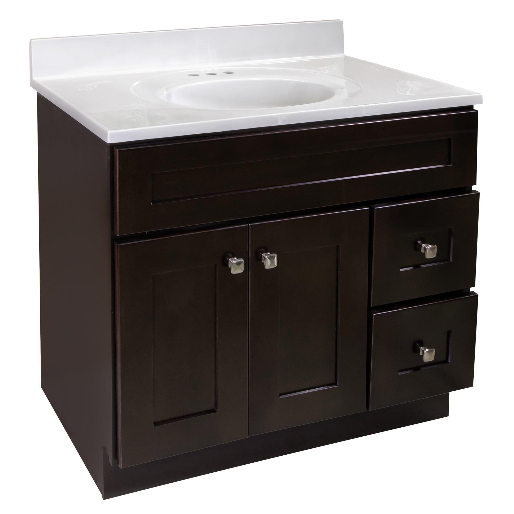 Design House Brookings 37 Inch Solid Wood Bathroom Vanity with Cultured Marble Top, Assembled, Sherwin Williams® Gray – Design House, 216127