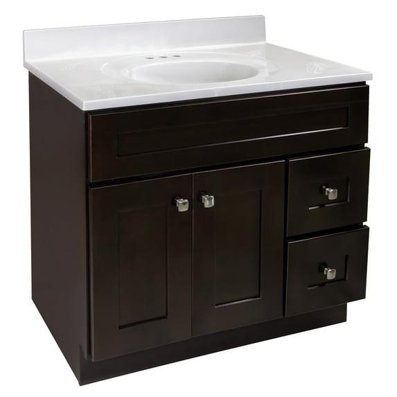 Design House Brookings 37 Inch Solid Wood Bathroom Vanity with Cultured Marble Top, Assembled, Sherwin Williams® Gray – Design House, 216127