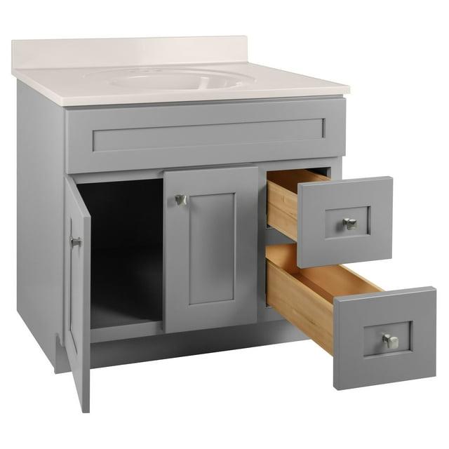 Design House Brookings 37 Inch Solid Wood Bathroom Vanity with Cultured Marble Top, Assembled, Sherwin Williams® Gray – Design House, 216127