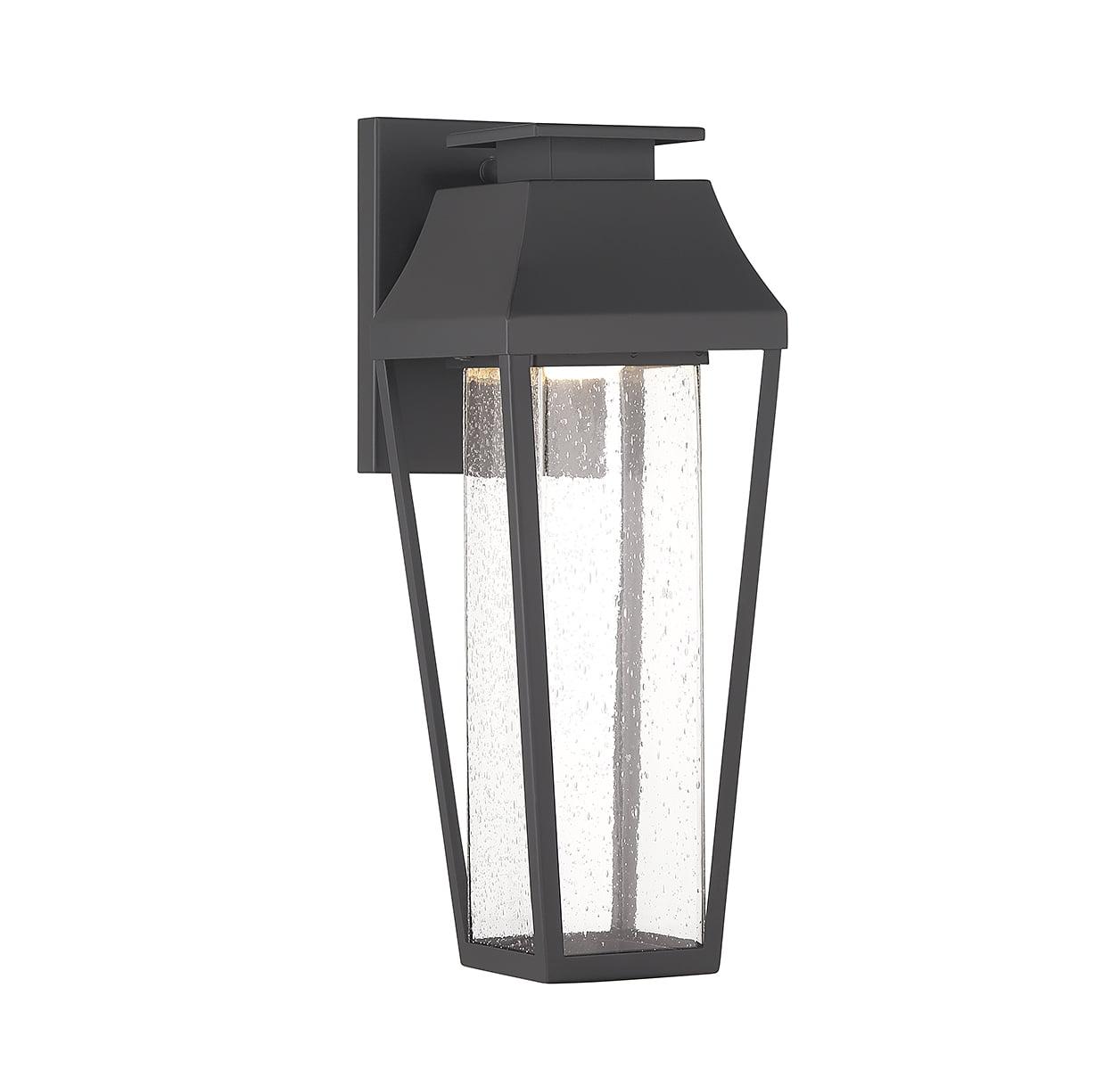 Matte Black LED Outdoor Wall Lantern with Clear Seeded Glass