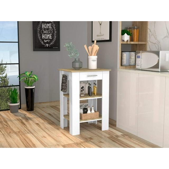 FM FURNITURE LLC Brooklyn 23 Kitchen Island ,White / Light Oak