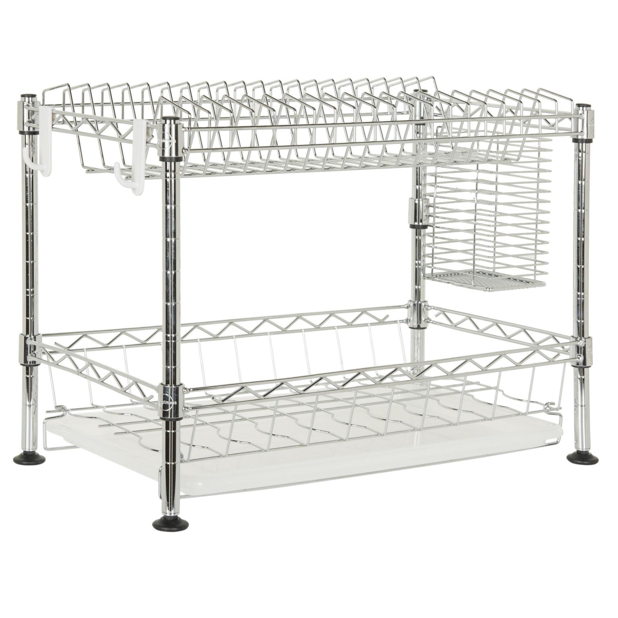 Brooklyn 19" Chrome Adjustable 2-Tier Dish Rack with Utensil Holder