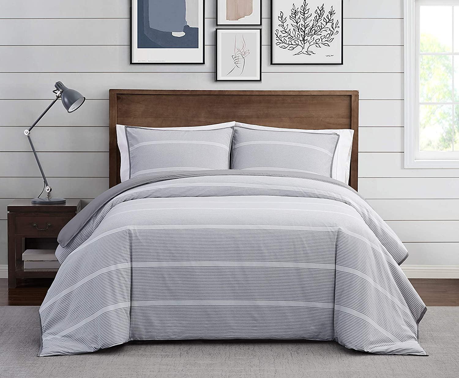 Brooklyn Loom 3pc King Niari Yarn Dye Stripe Comforter Set Gray: OEKO-TEX Certified, Includes Shams