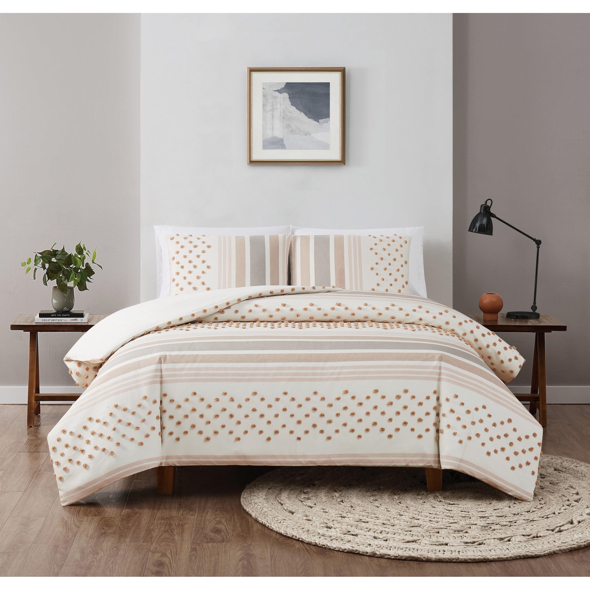 3pc King Mia Tufted Texture Neutral Duvet Cover Set Tan - Brooklyn Loom: 300 Thread Count, Polyester, Button Closure
