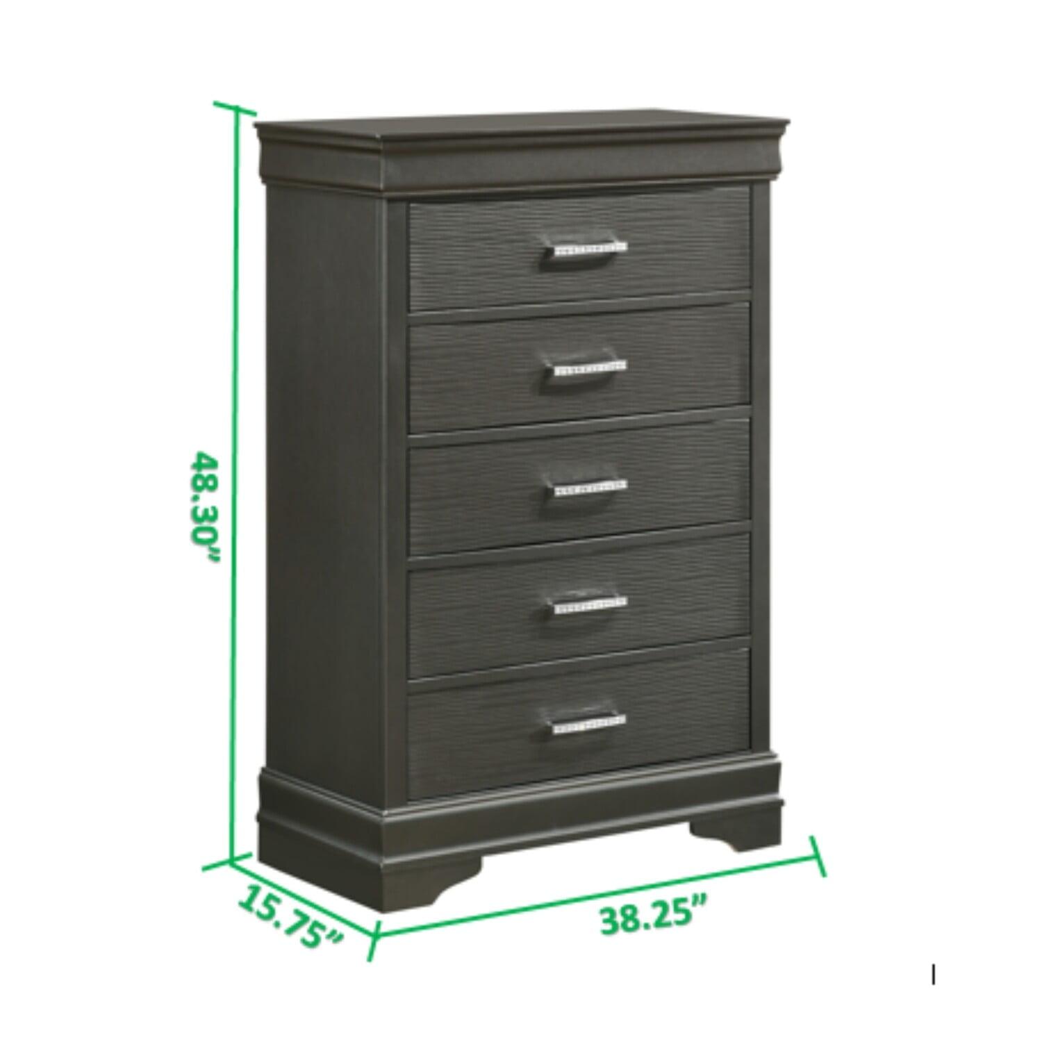 Gray Vertical 5-Drawer Chest with Soft Close and Dovetail