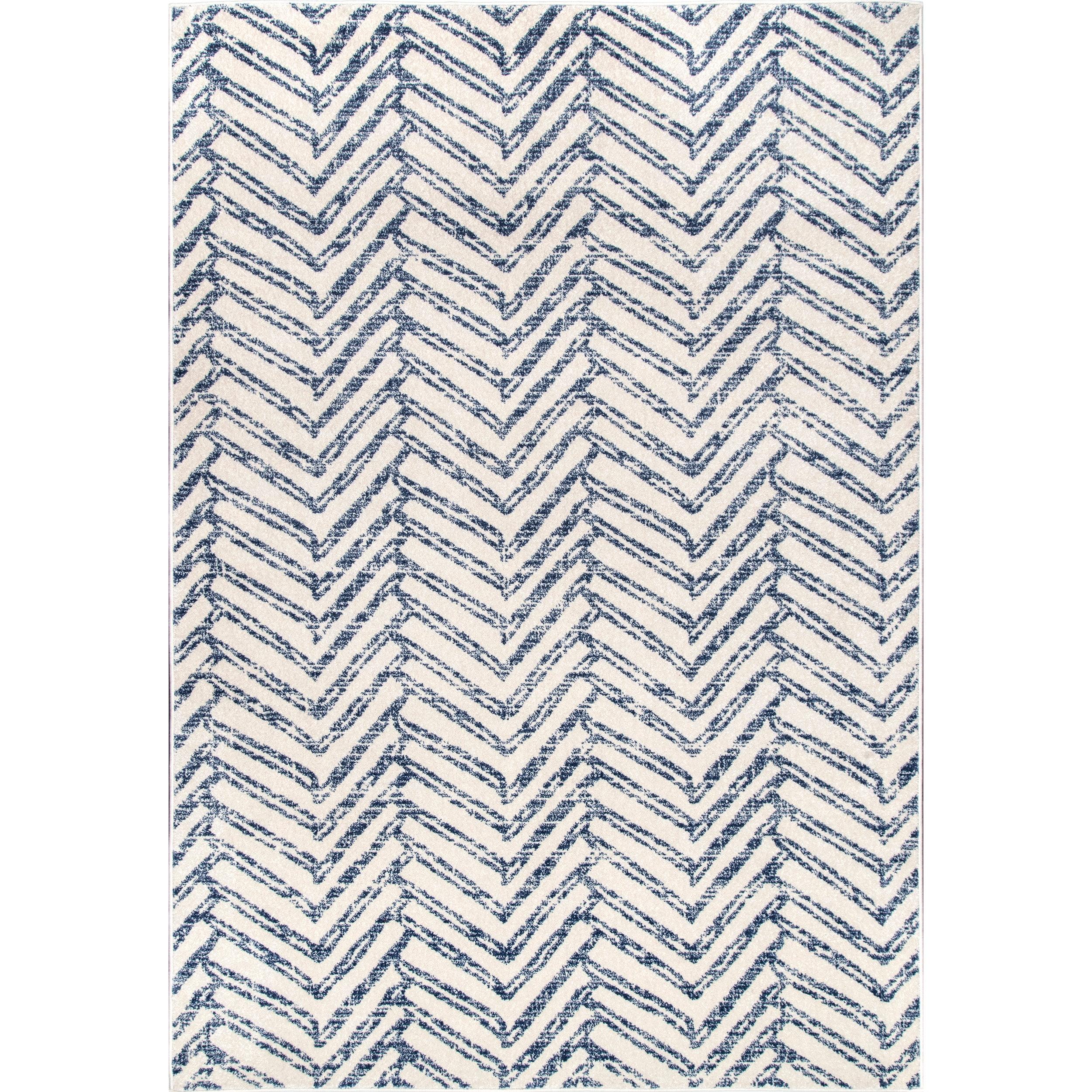 Reversible Blue Geometric Synthetic Area Rug 8' x 10'