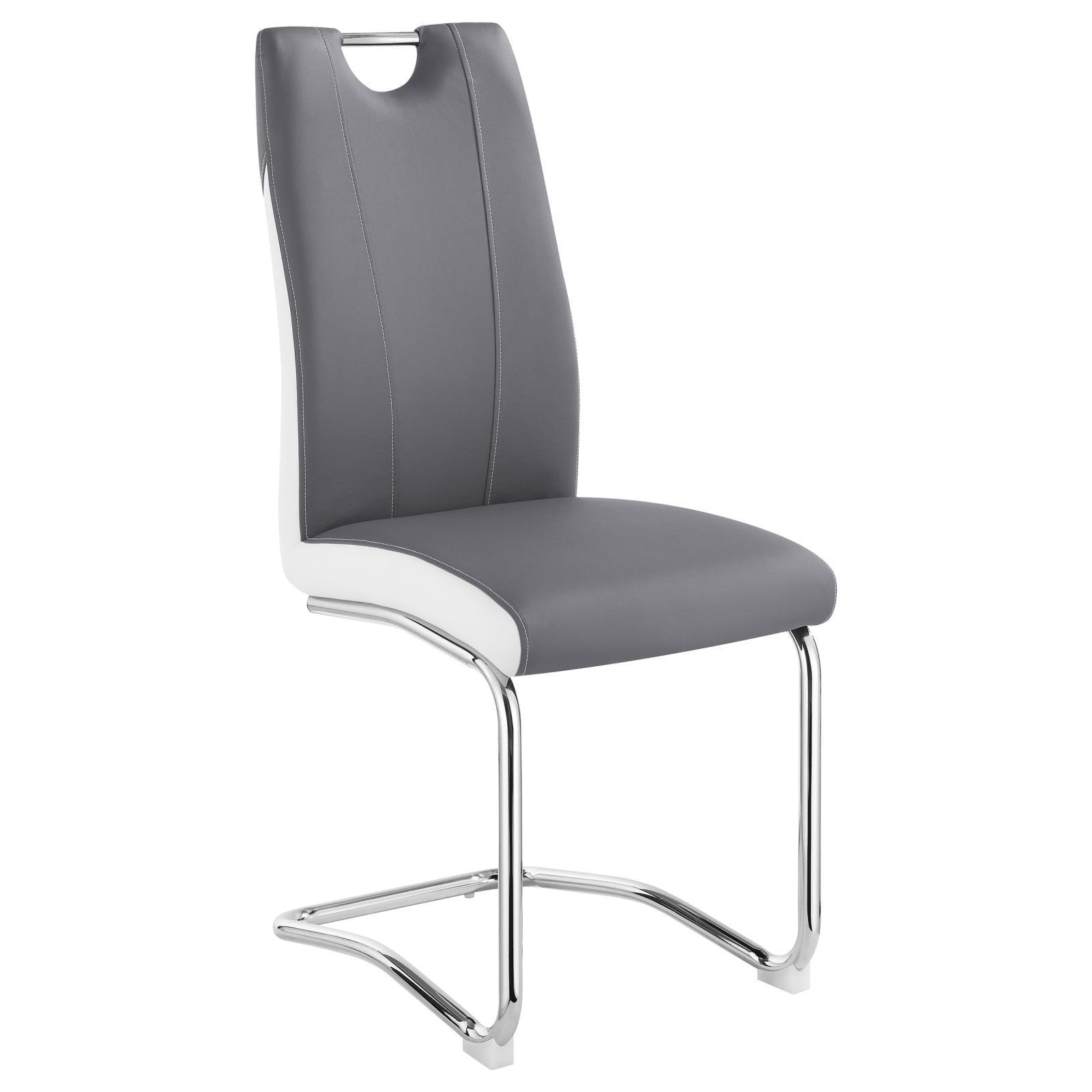 Gray and White Faux Leather Upholstered Side Chair with Chrome Frame