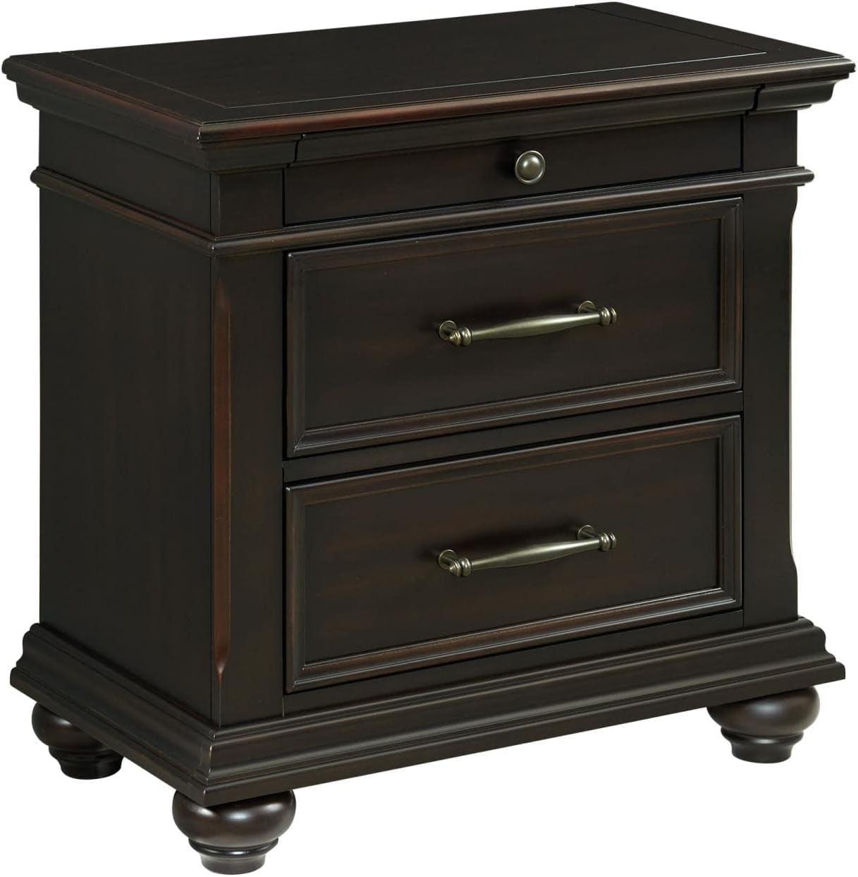 Brooks 3 Drawer Nightstand with USB Ports Black - Picket House Furnishings: Bedroom Storage, Felt-Lined Drawer