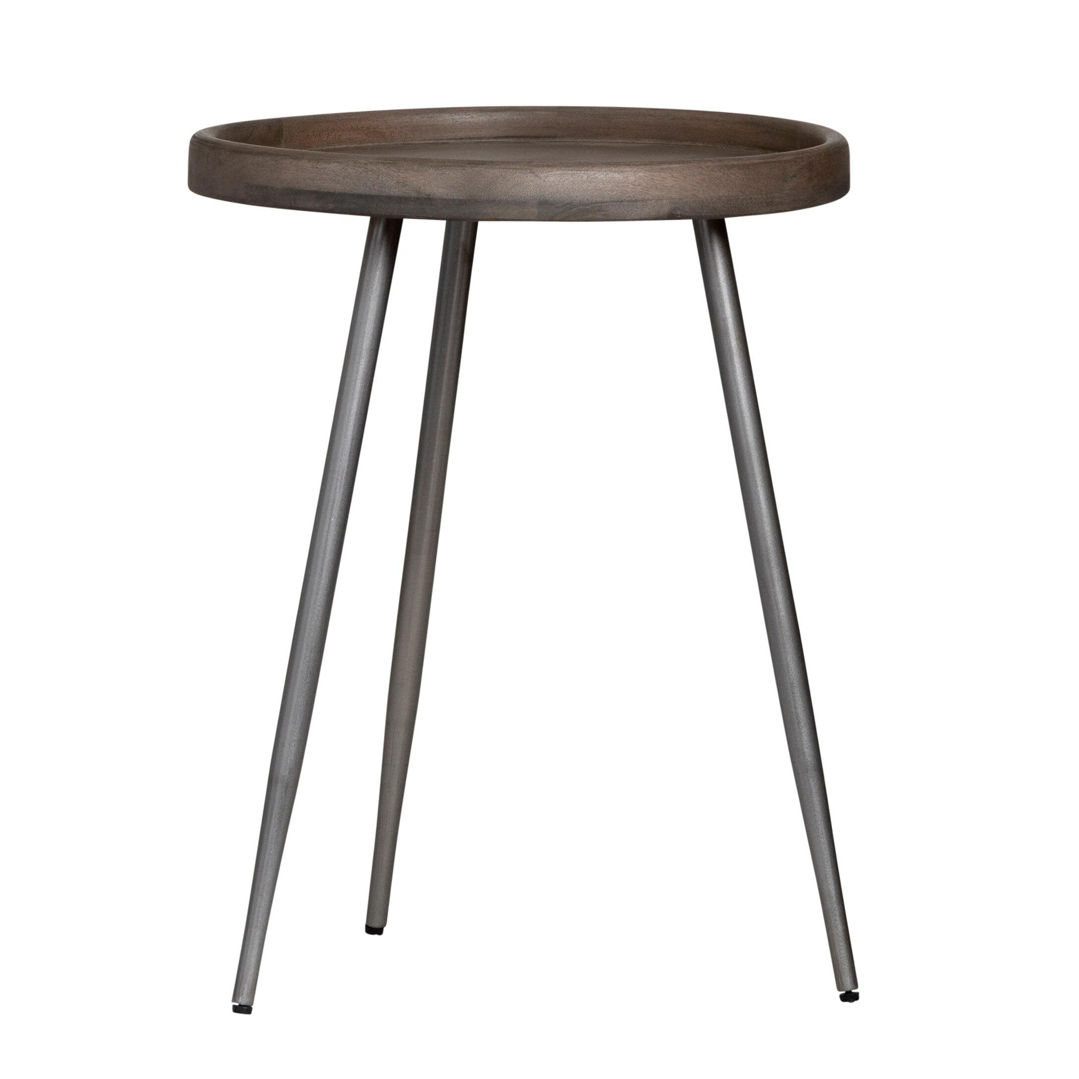 Gray Round Wood and Metal Tray Top Accent Table