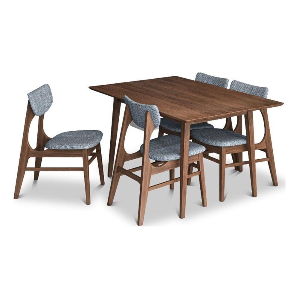 Walnut Mid-Century Modern 5-Piece Dining Set with Upholstered Chairs