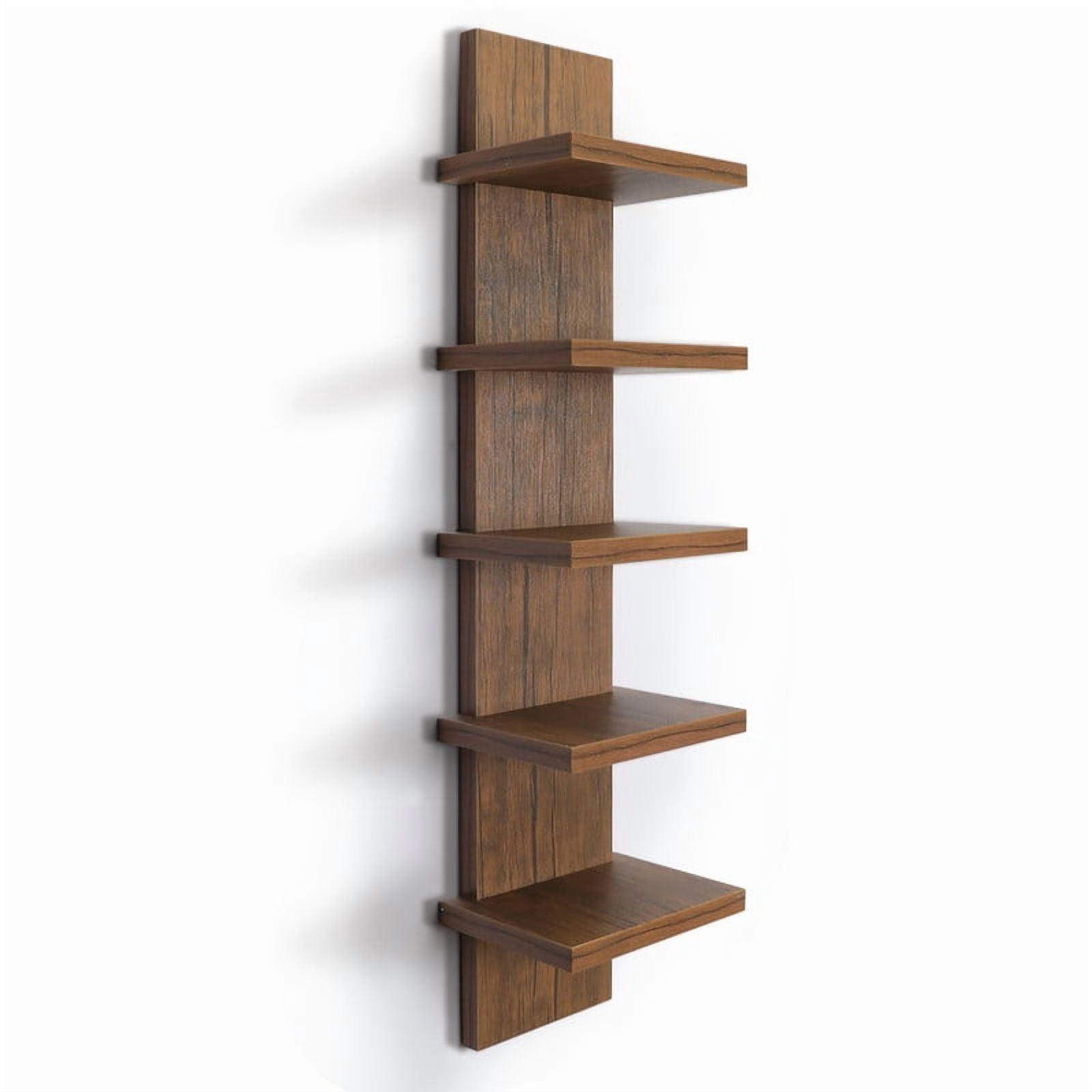 5 Tier Wall Shelf Unit, Brown Wall Shelf, Multifunctional Display Floating Shelf, Bedroom and Home Decor Organizer