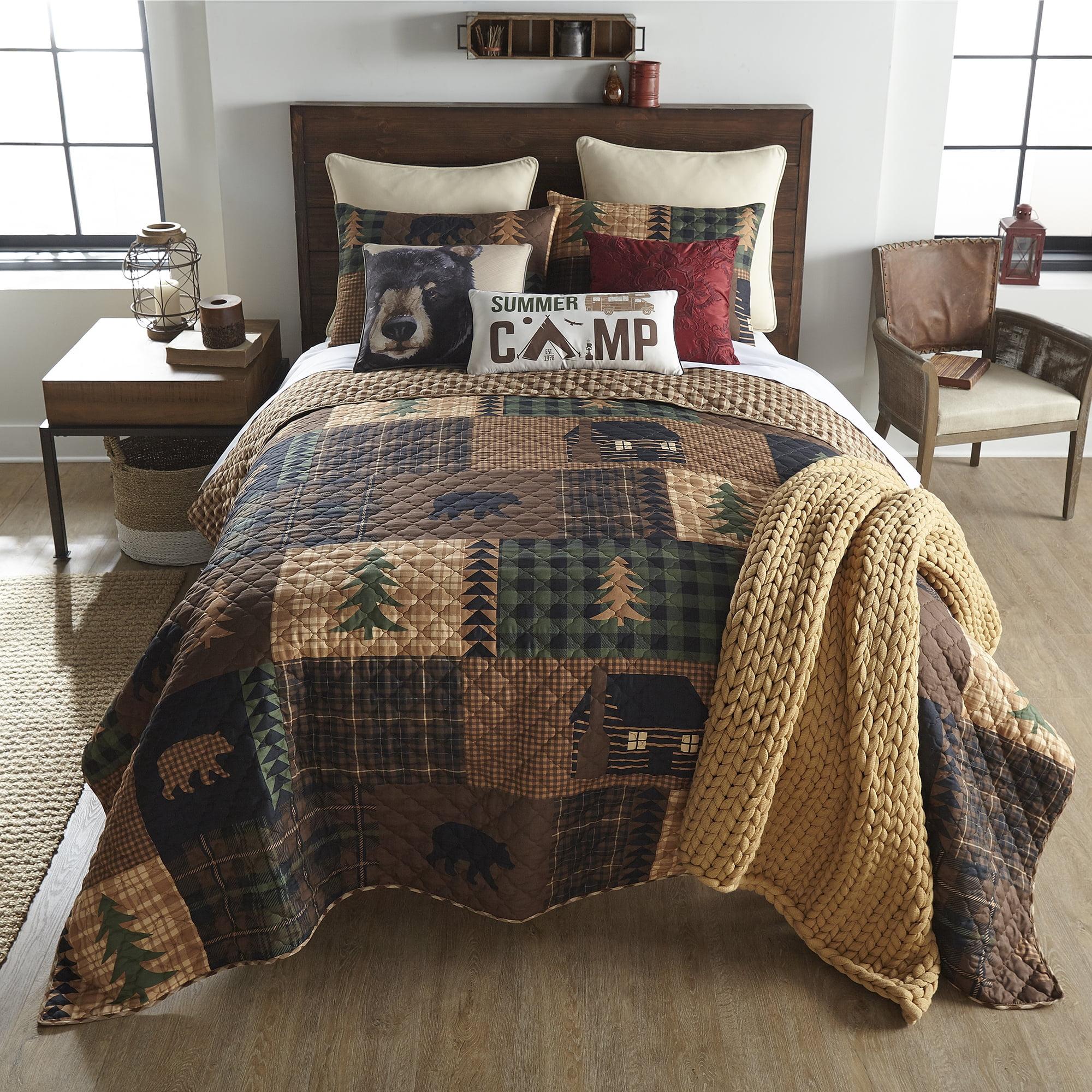 Brown Bear Cabin Reversible Twin Microfiber Quilt Set