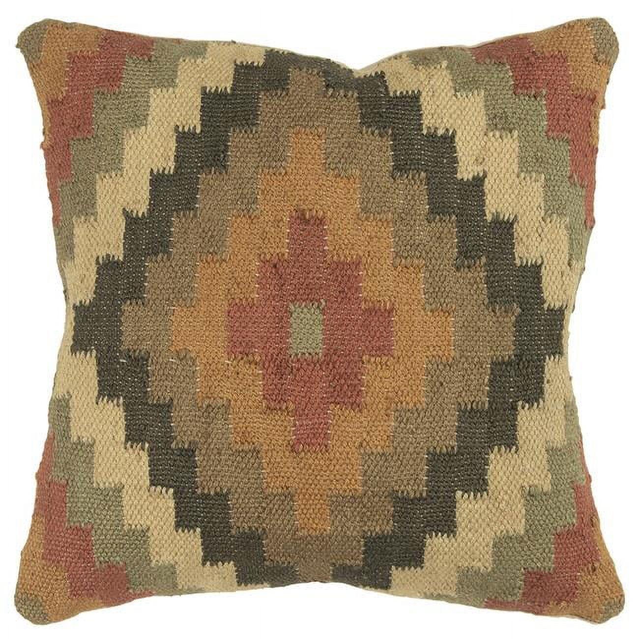 18" Brown and Beige Kilim Wool Throw Pillow