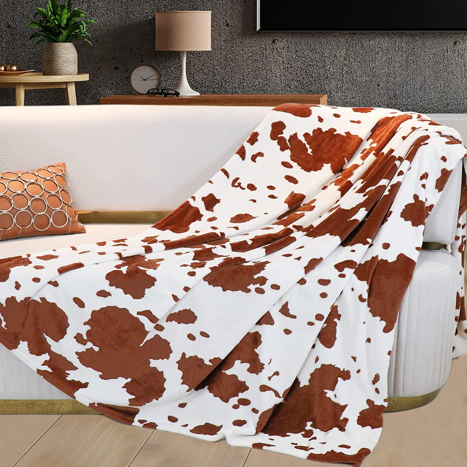 Twin Brown Cow Print Fleece Blanket for Pets and Girls