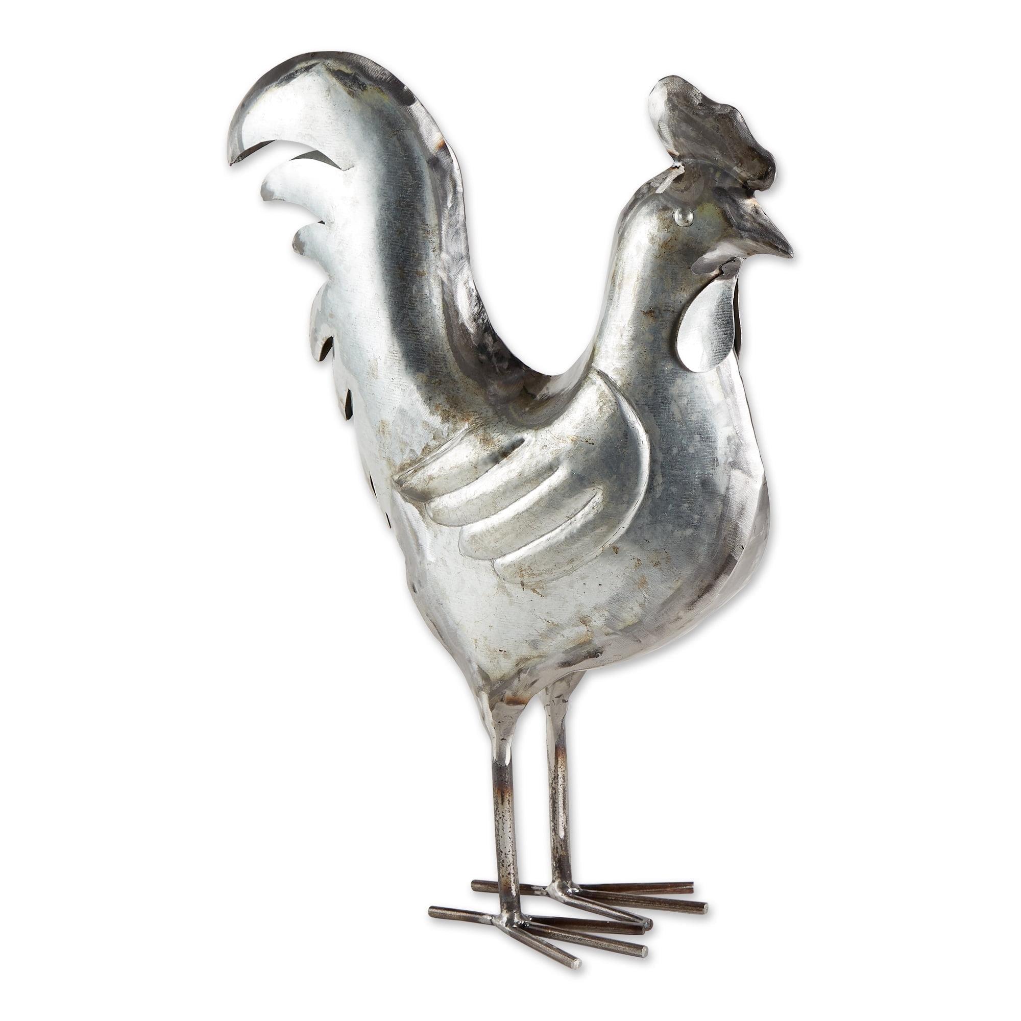 Silver Galvanized Iron Rooster Garden Sculpture