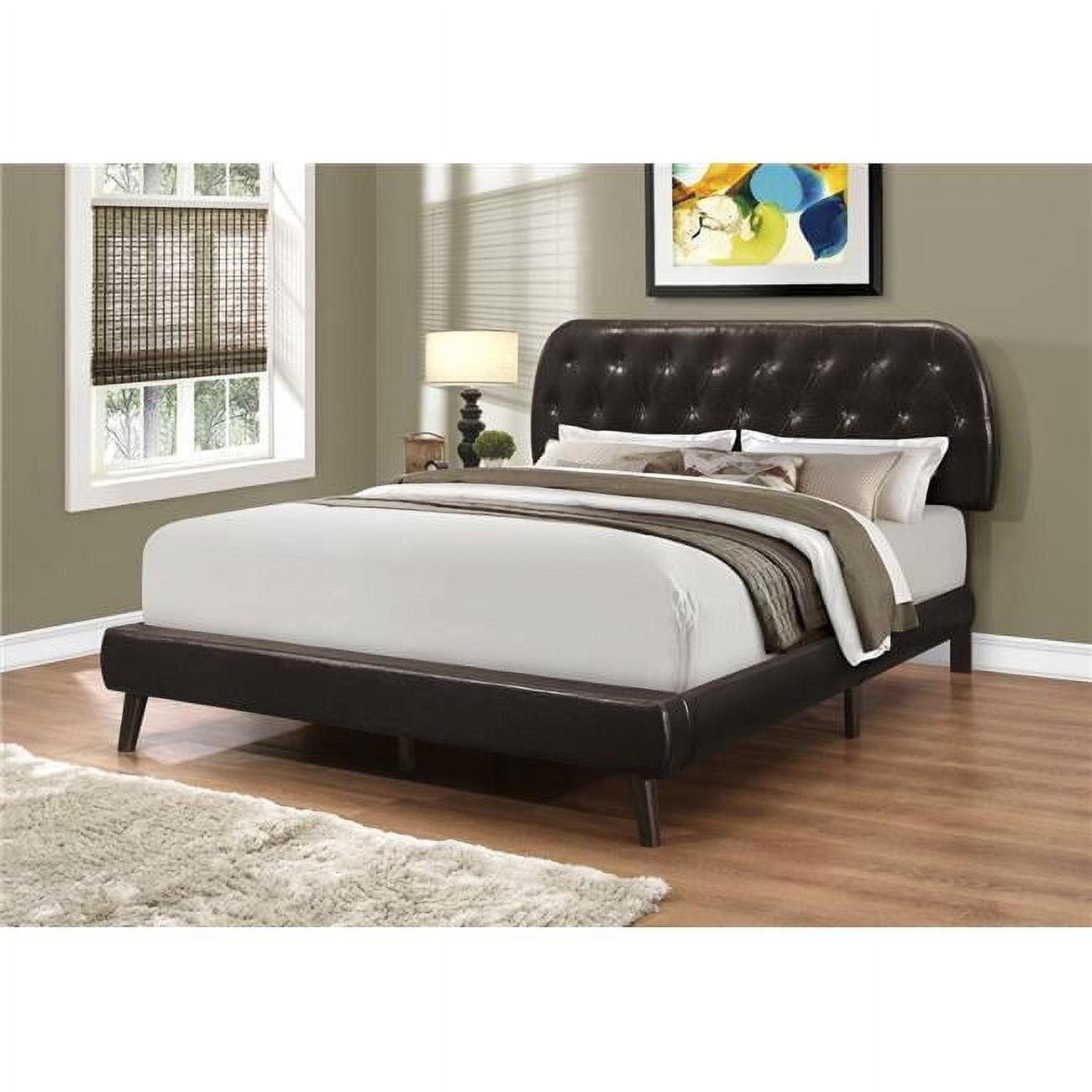 Contemporary Queen Upholstered Bed with Tufted Brown Leather Headboard