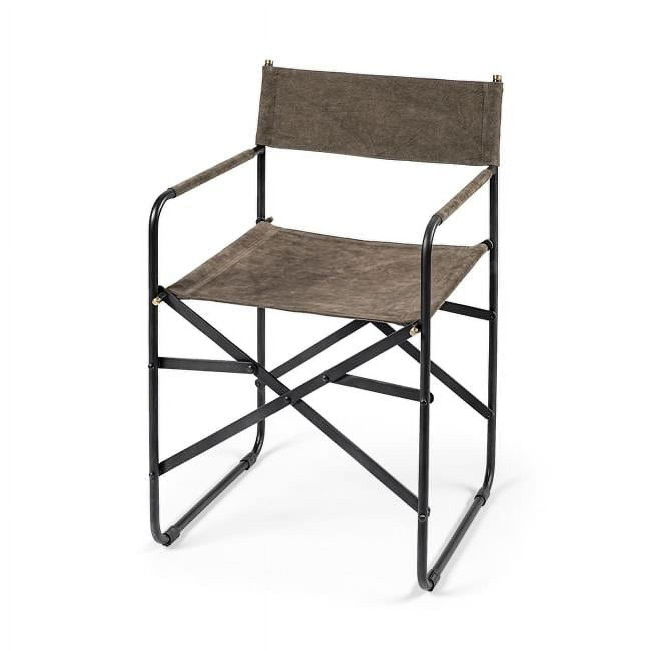 HomeRoots  Brown Leather with Black Iron Frame Dining Chair