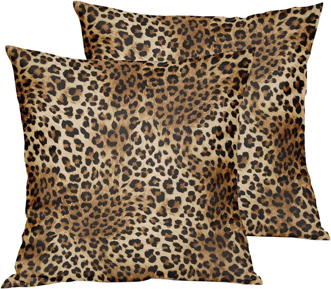 Brown Leopard Throw Pillow Cover - 2 Pcs Cheetah Pillow Case 20x20 inch Cotton Soft Animal Print Pillows Covers Decorative Cushion Cover for Home Couch Bed Sofa Double Side Printed