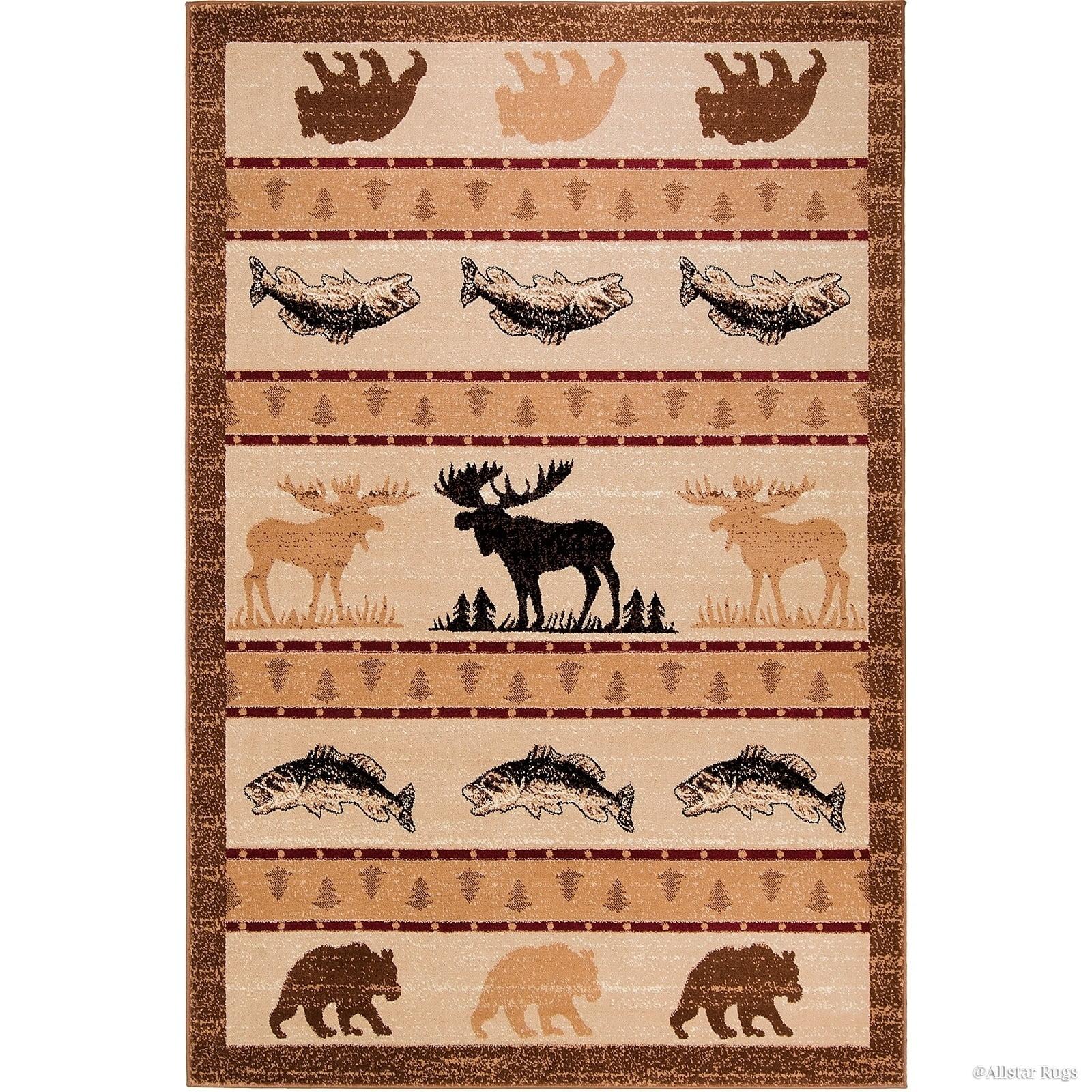 Wildlife Themed Beige and Brown Synthetic Area Rug 5' x 7'