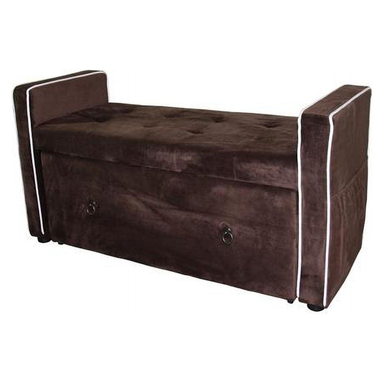 Elegant Brown Suede 42" Storage Bench with Comfort Drawer