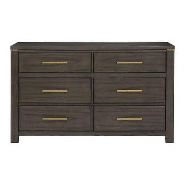 Gray Medium Wood Dresser with Gold Hardware and Dovetail Drawers