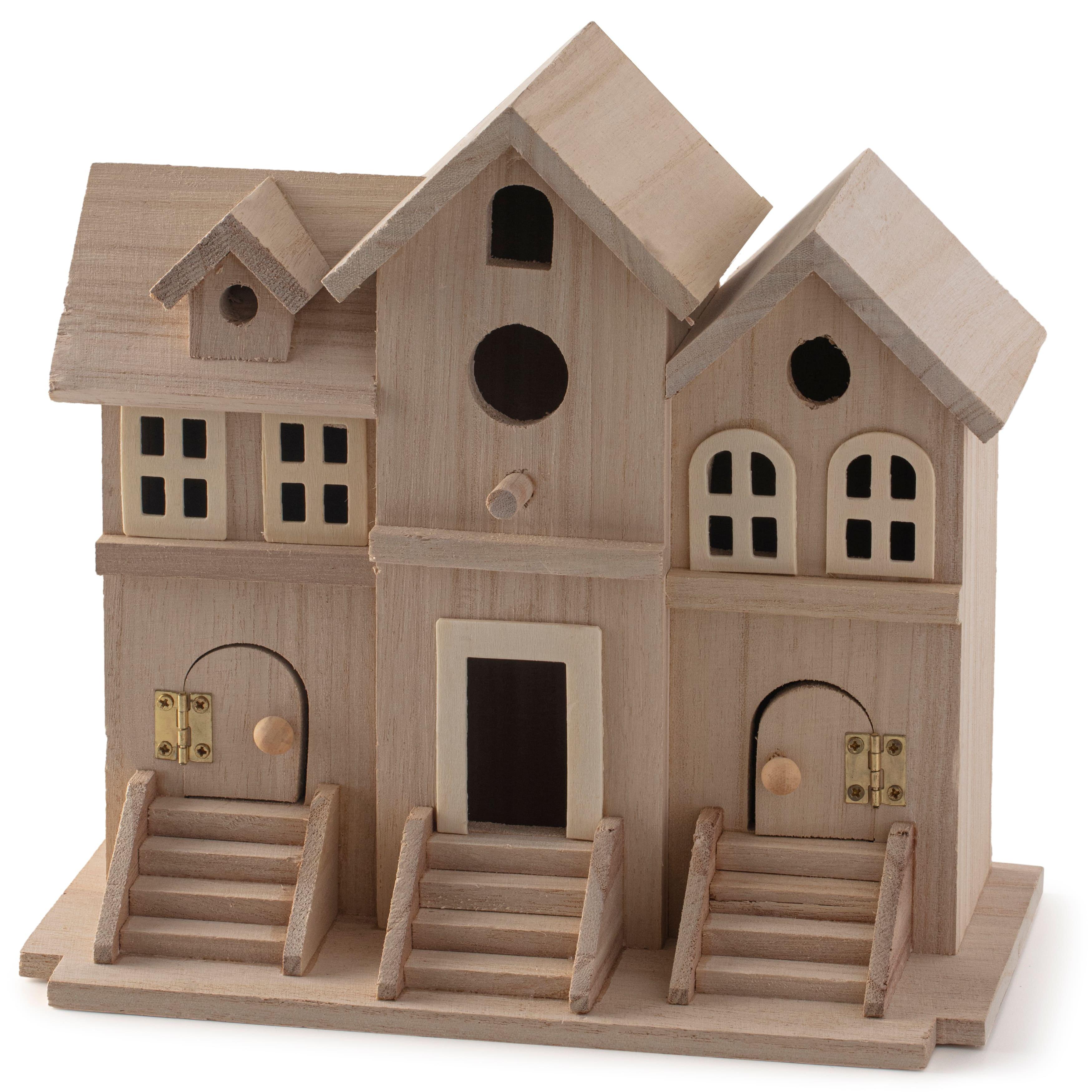 Natural Brownstone Wood Birdhouse with Multiple Openings