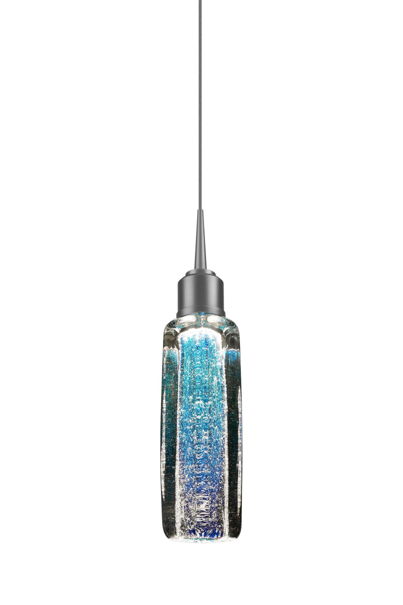 Capella Mini Matte Chrome LED Island Pendant with Blue Glass Shade