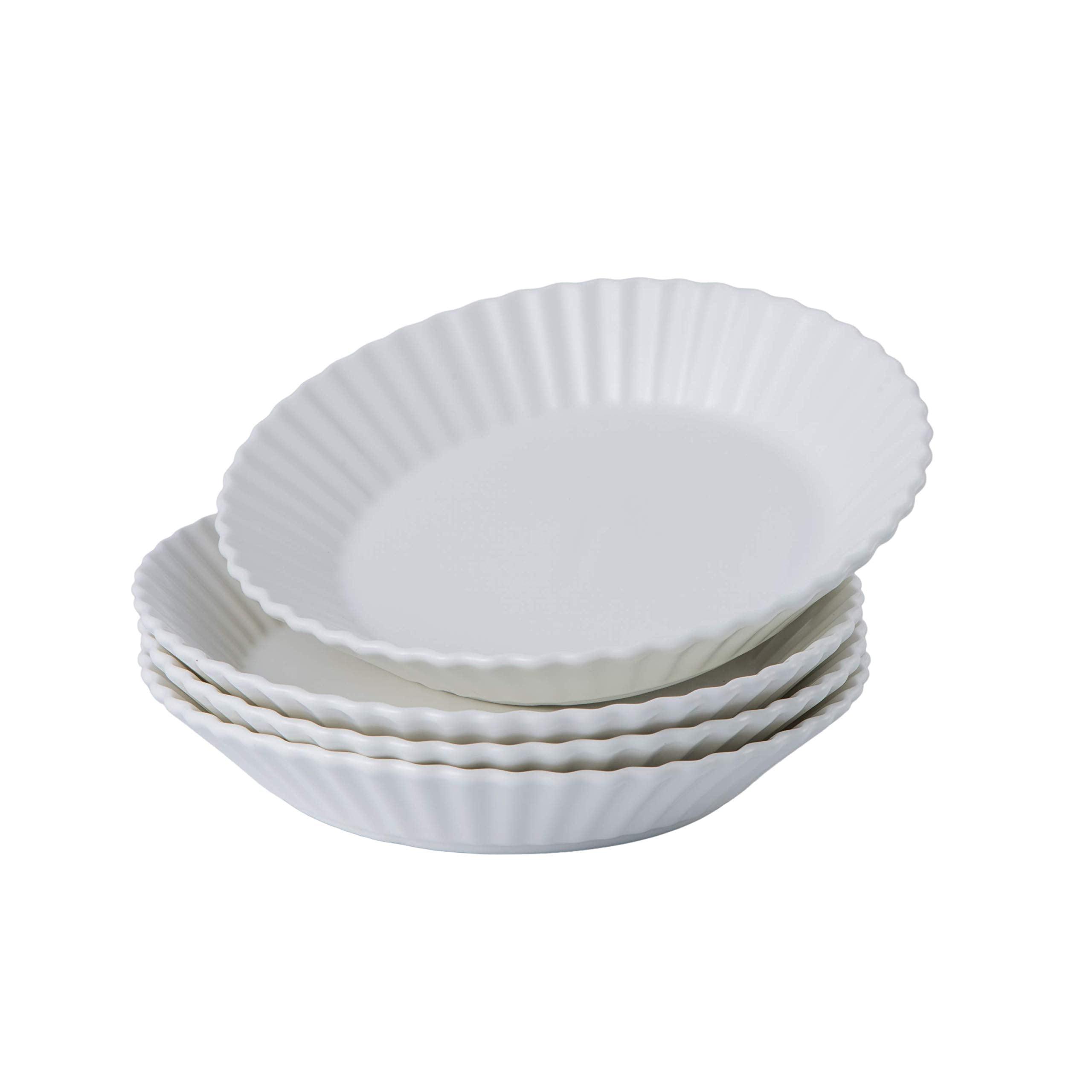 White Fluted 8" Porcelain Salad and Dessert Plates, Set of 4