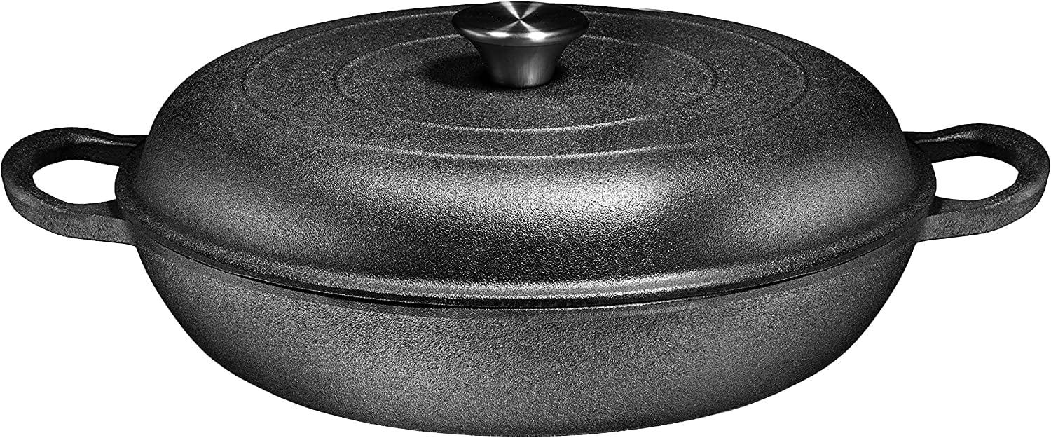 Black Enameled Cast Iron Non-Stick Casserole Braiser with Lid