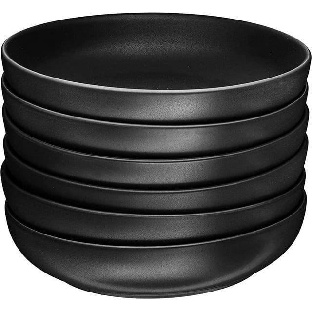 Bruntmor Matte Black Bowls Set Of 6 - 24 Oz Ceramic Serving Plates & Porcelain Skillet