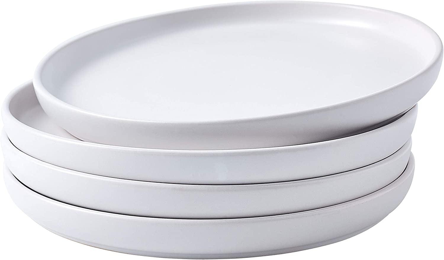 Elegant White 11" Round Ceramic Dinner Plates, Set of 4