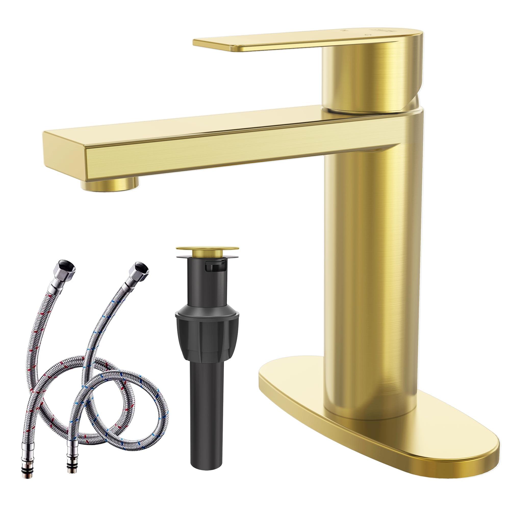 Brushed Gold Brass Single Handle Bathroom Faucet