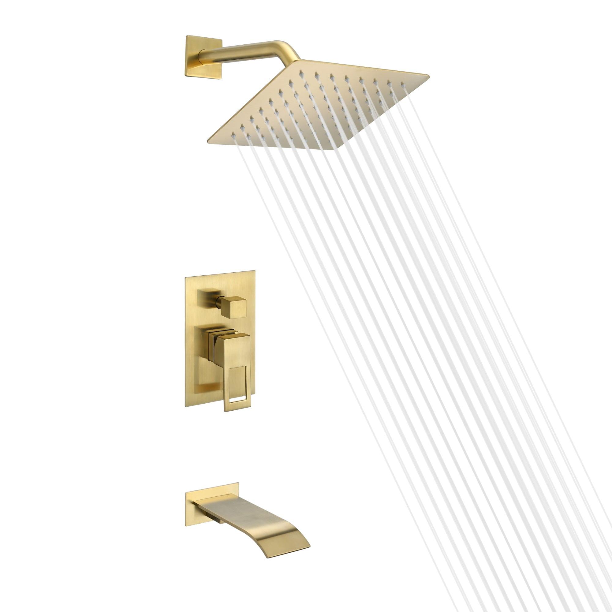 Brushed Gold Wall Mounted Rain Shower System with Square Head