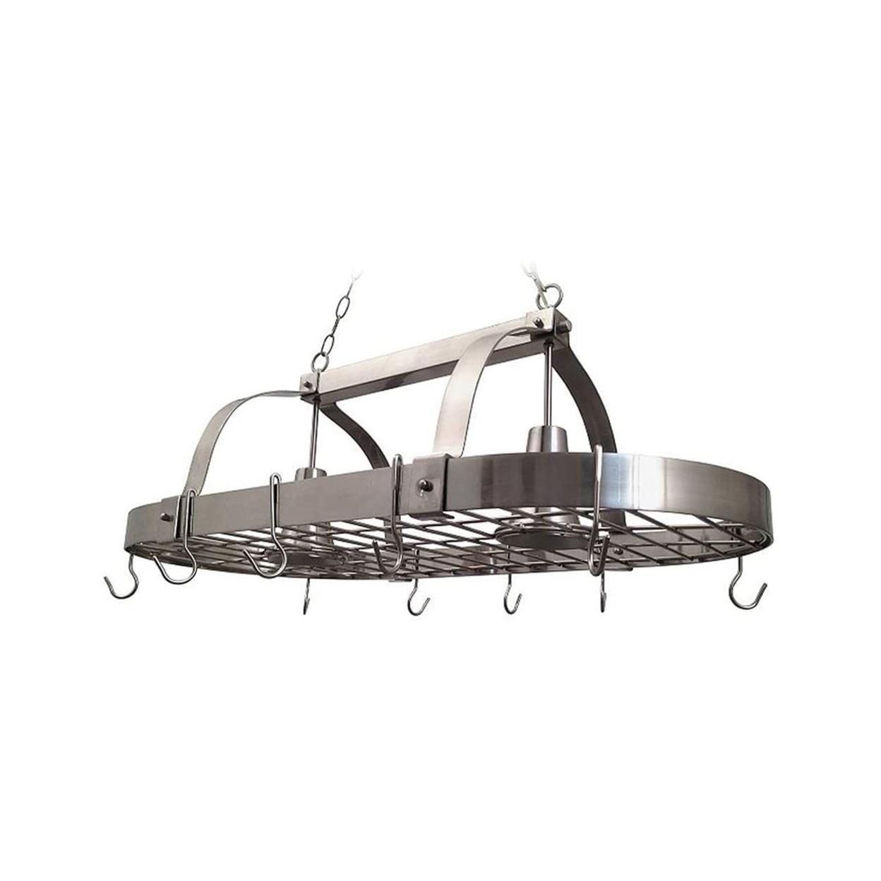 Brushed Nickel 2 Light Kitchen Pot Rack with Downlights