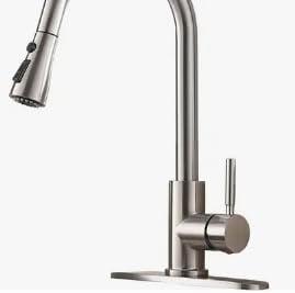 Brushed Nickel Kitchen Faucet with Pull Down Sprayer, Single Handle Stainless Steel Kitchen Sink Faucet 1/3 Hole with Deck, Modern Pull Out Kitchen Faucets for Laundry Farmhouse Bar